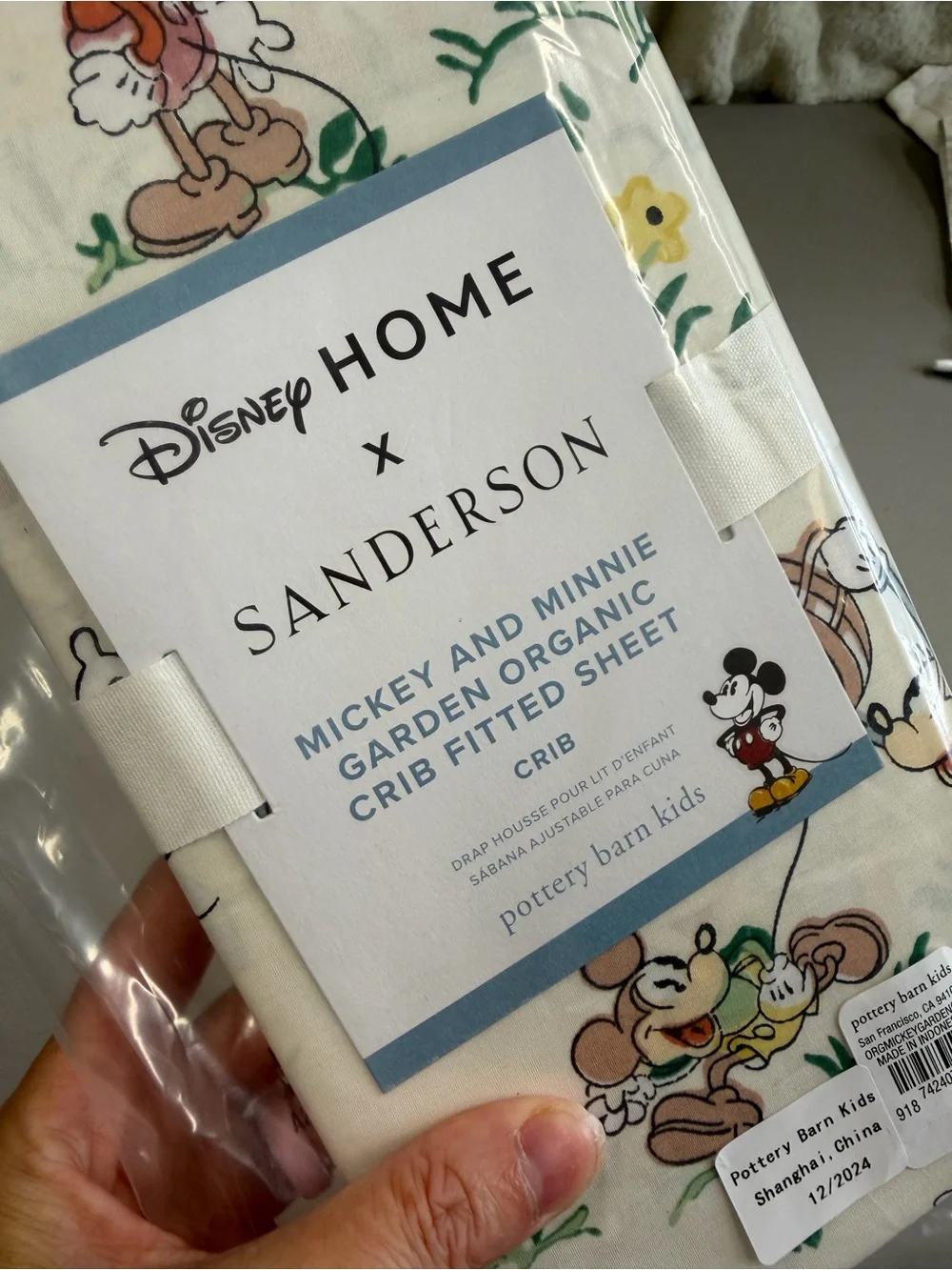 Disney Home x Sanderson Cream Mickey & Minnie Garden Crib Fitted Sheet NEW